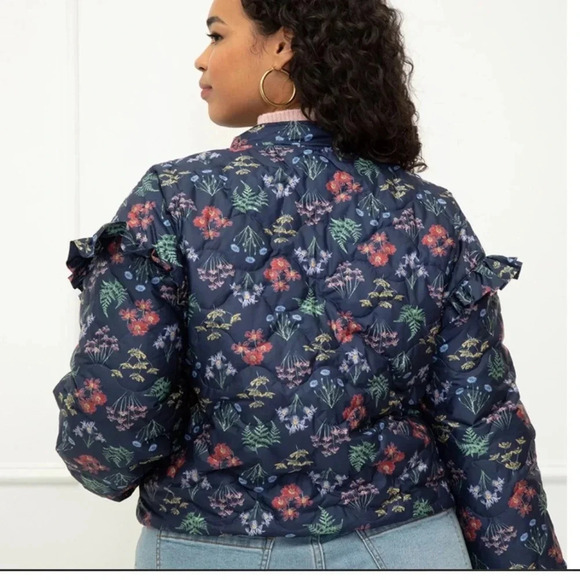 Eloquii Elements Navy Blue Floral Quilted Puffer Bomber‎ Jacket Plus Size 22/24 - Picture 7 of 13